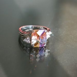 Sterling ring w/multicolor stone and white topaz